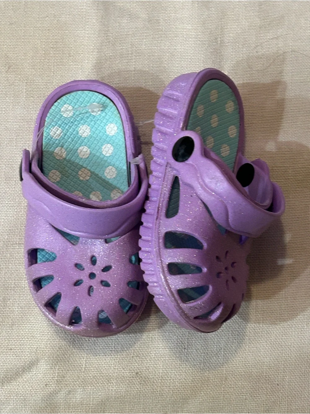 Kids Lightweight Purple Glitter Slip-On Sandals with purple lightPolka Dot Insol